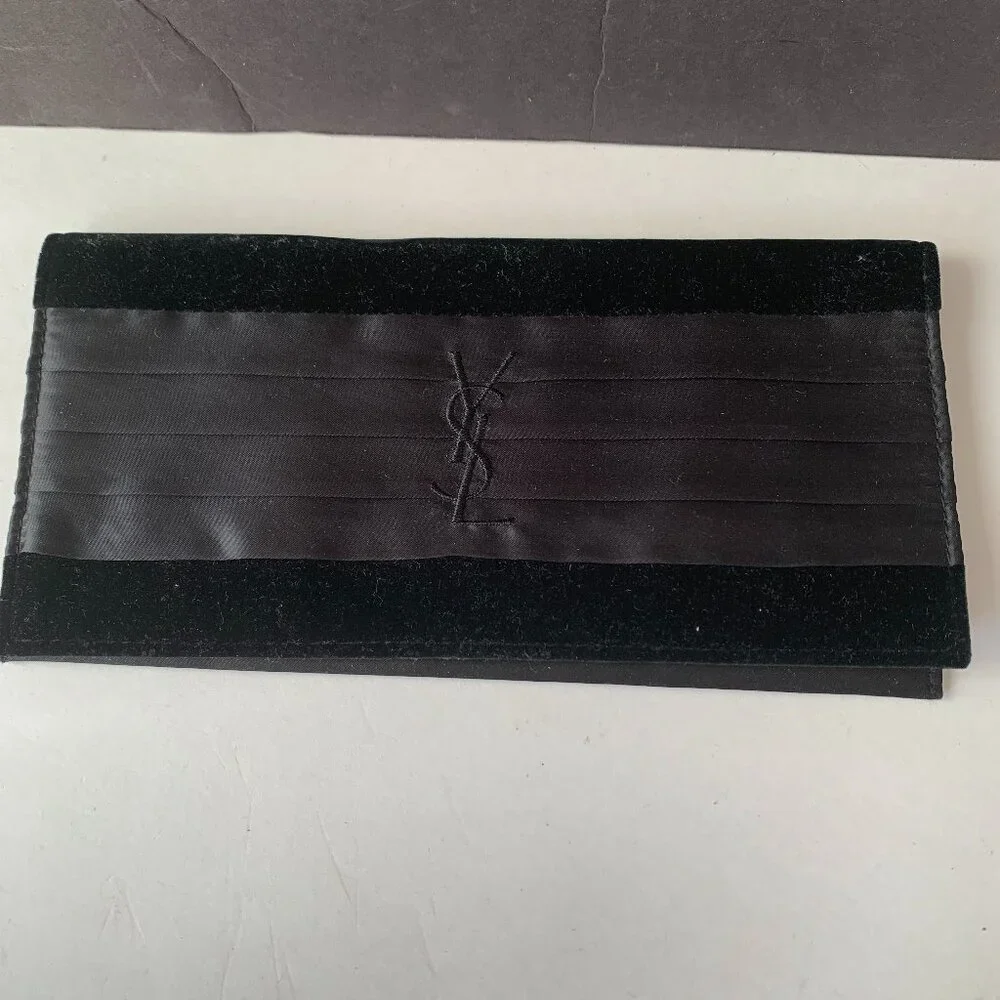 Yves Saint Laurent YSL Black Velvet Satin Evening Parfums Bag Clutch Cosmetic - Picture 1 of 9